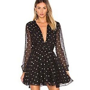Lovers + Friends S Black Gold Polka Dot Hayley Dress